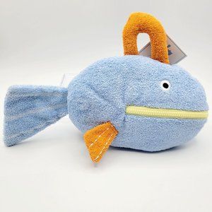 Pottery Barn Kids Blue Terrycloth Pocket Plush Fish Toiletry Bag Bath Toy Zipper